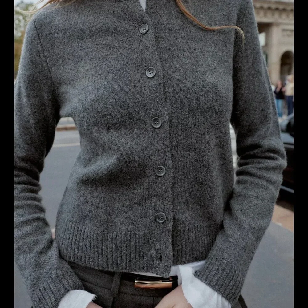 Zara 100% Wool Cardigan SZ XL Dark Gray Button Front Stsple Capsule Wardrobe - Picture 14 of 15